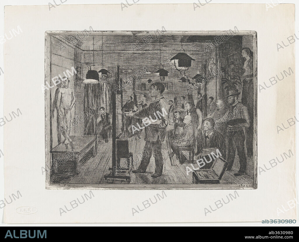 Free Art School Founded by Zahrtmann in Copenhagen in Protest Against the Official School. Artist: Paul Simon Christiansen (Danish, 1855-1933). Dimensions: Plate: 8 7/16 × 11 1/4 in. (21.4 × 28.6 cm)
Sheet: 11 9/16 × 15 7/16 in. (29.4 × 39.2 cm). Date: 1905.