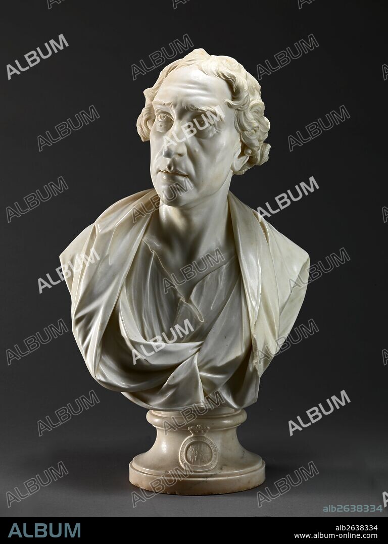 Thomas Dawson, 1st Baron Dartrey (Later 1st Viscount Cremorne) Chiselled within a circular band around an armorial cartouche on the front of the socle, surmounted with a Baron’s coronet: "THOMAS LORD DARTREY". Signed by chisel above socle on proper right, behind Dawson’s breast, and with traces of black pigment: "J. Wilton Sculpt.", Joseph Wilton, 1722-1803, British.