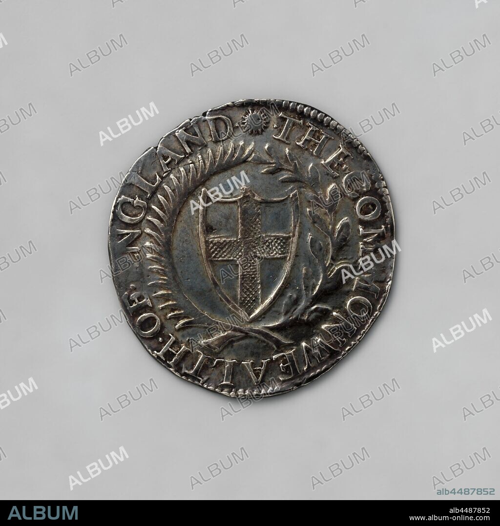 Shilling from England during Cromwell protectorate, 1659, England, Cromwell, shilling, Silver coin. Front: two crossed branches of coat of arms inside. Reverse: two coats of arms placed next to each other, above which value indication: XII [= 12 pence]. Year in circular at the top., anonymous, London, silver (metal), striking (metalworking), d 3.1, × w 5.98.