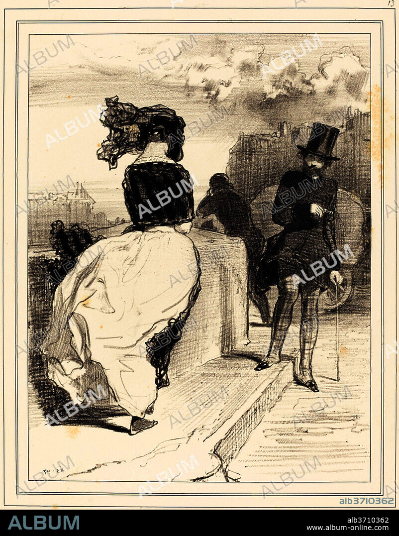 PAUL GAVARNI. "Une de ces mines pudibones". Dated: probably c. 1843. Dimensions: image: 22.2 x 15 cm (8 3/4 x 5 7/8 in.)  sheet: 33.7 x 25.3 cm (13 1/4 x 9 15/16 in.). Medium: lithograph on wove paper.