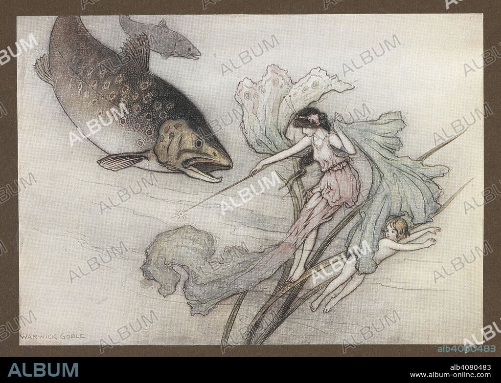 CHARLES KINGSLEY and WARWICK GOBLE. "From which great trout rushed out on Tom.". The Water-Babies ... With illustrations in colour by Warwick Goble. (Edition de luxe.). London : Macmillan & Co., 1909. Source: KTC.32.b.5 plate opposite page 88.