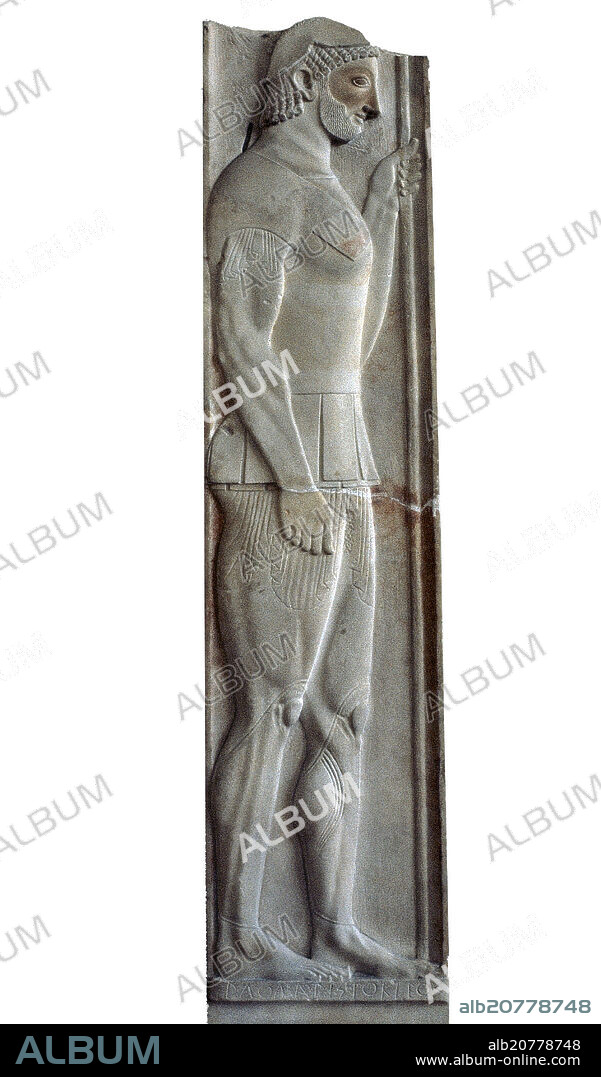 ARISTOKLES / ARISTOCLES (SIGLO VI A. C.-SIGLO VI A. C.). ESTELA FUNERARIA DE ARISTION - 510 AC - MARMOL - 202 x 14 cm.