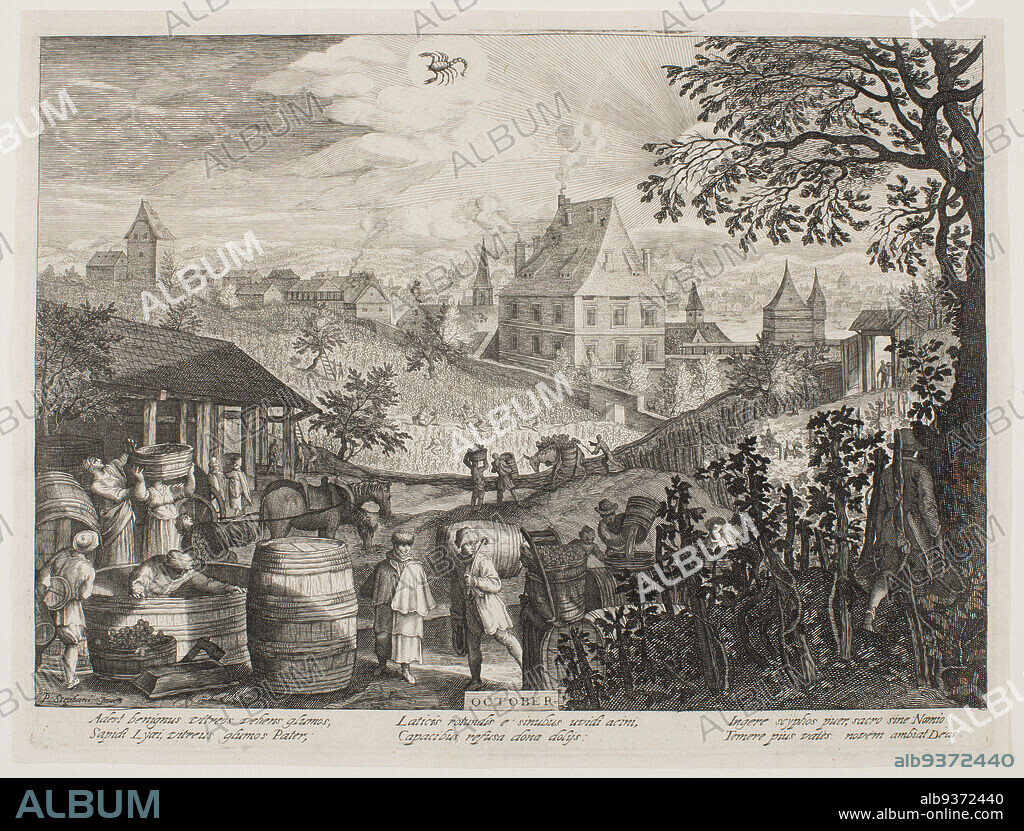 October, from the series 'The Twelve Months', Pieter Stevens, Flemish (active Bohemia), c.1567after 1624, Aegidius Sadeler II, Flemish, c.15701629, 1607, Engraving, Made in Europe, Prints, image: 8 5/16 x 11 1/8 in. (21.1 x 28.3 cm).