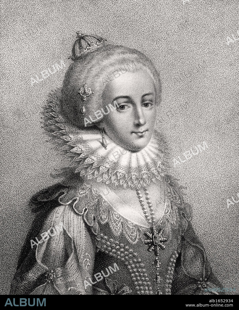 Elizabeth Queen of Bohemia 1596 - 1662 Electress Palatine born Princess Elizabeth Stuart of Scotland Daughter of James I Engraved by Bocquet from the book A Catalogue of the Royal and Noble Authors published 1806.