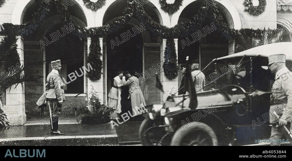 Archduke Franz Ferdinand of Austria arriving at his hotel in Sarajevo, 28 June 1914. A few minutes before his assassination by Gavrilo Princip, a Yugoslav nationalist, that set in motion the chain of events that would lead to the outbreak of the First World War.