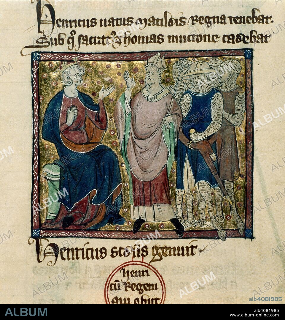 Becket before Henry II. England; 14th century. [Miniature only] Thomas Becket before King Henry II  Originally published/produced in England; 14th century. . Source: Cotton Claudius D. II, f.73. Language: Latin.