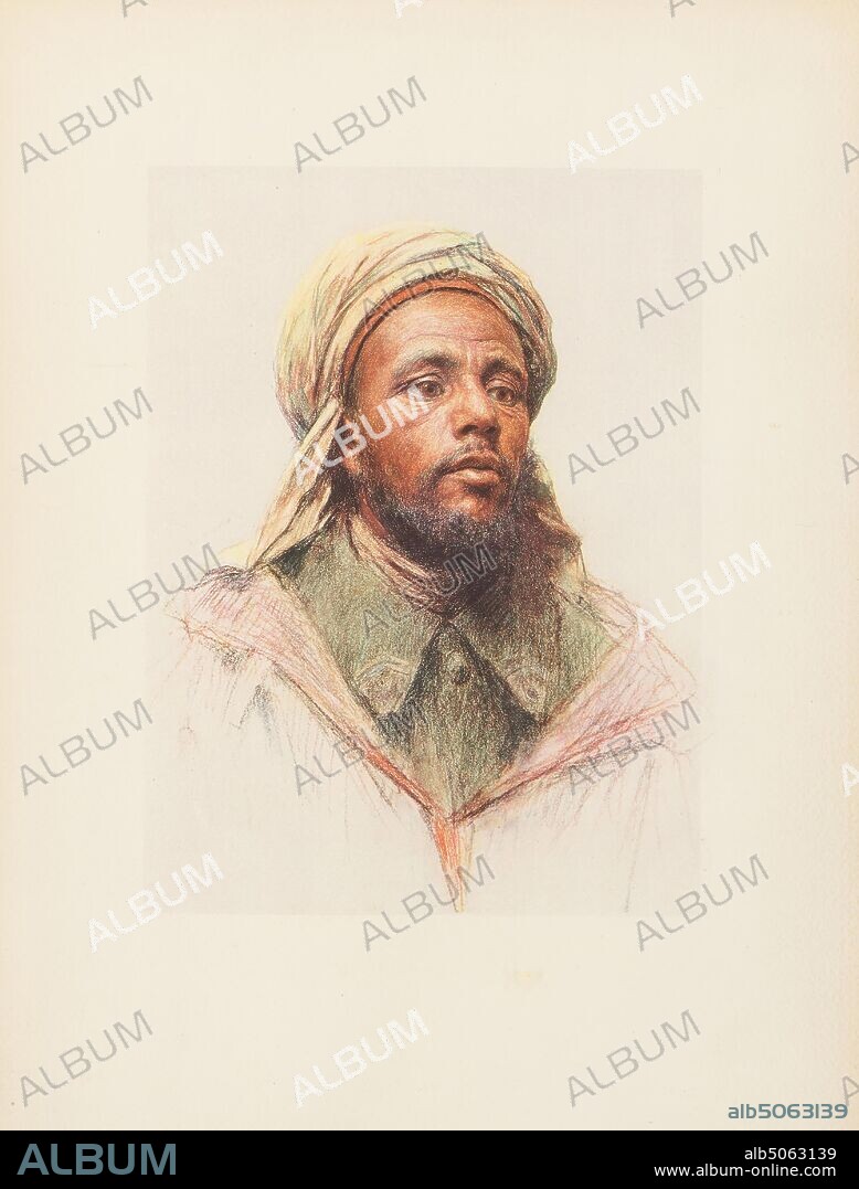 The Allies: France: Moorish Sharp Shooter, Atlas Ouled Zigiane Eugene Burnand (d.1931), Drawing, Pastel, Paper, Portrait, Frame, Photograph, Replica, Military, Social history, Armed Forces, War, Works on Paper.