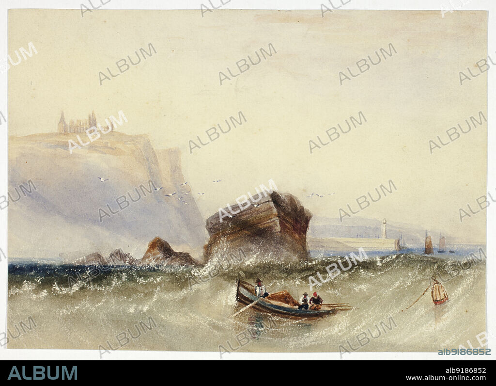 Three Men in Rowboat off Rocky Coast, n.d. Circle of Henry Barlow Carter.