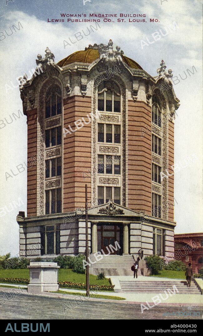 Woman's Magazine Building, Lewis Publishing Company, St Louis, Missouri, USA, 1910. Vintage postcard view of the exterior of the Woman's Magazine Building built in the Rococo style with a dome. Designed by local architect Herbert C Chivers, the building was completed in 1903. Since 1930 it has been the City Hall of the St Louis suburb of University City.