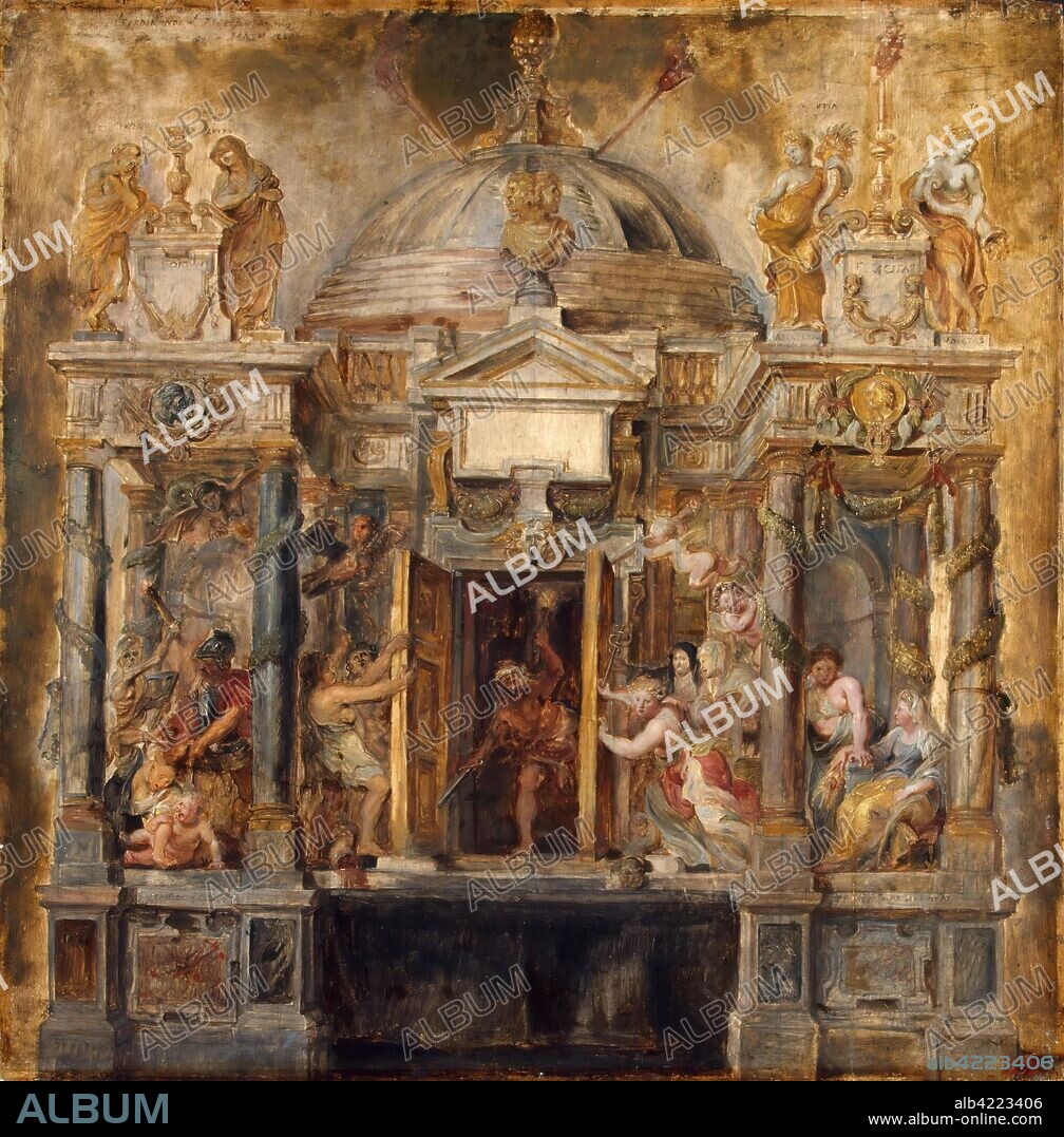PETER PAUL RUBENS (PIETRO PAUOLO). 'Temple of Janus (Templum Jani)'. Sketches of Decorations of Antwerp Produced on the Occasion of Arrival of Prince Ferdinand, the New Governor-General, on 17 april 1635. Flanders, 1634. Dimensions: 70x65,5 cm.