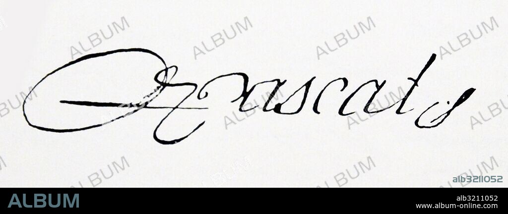 Signature of Blaise Pascal (1623-1662) a French mathematician, physicist, inventor, writer and Christian philosopher. Dated 17th Century.