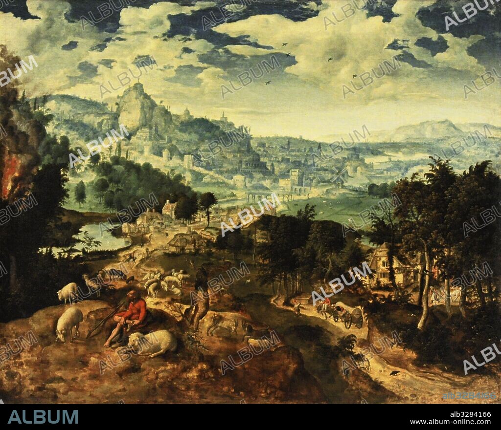 Henry met de Bles called il Civetta (1510-1550). Flemish painter. Landscape with Moses before the burning bush, ca.1531. Farnese Collection. National Museum of Capodimonte. Naples. Italy.