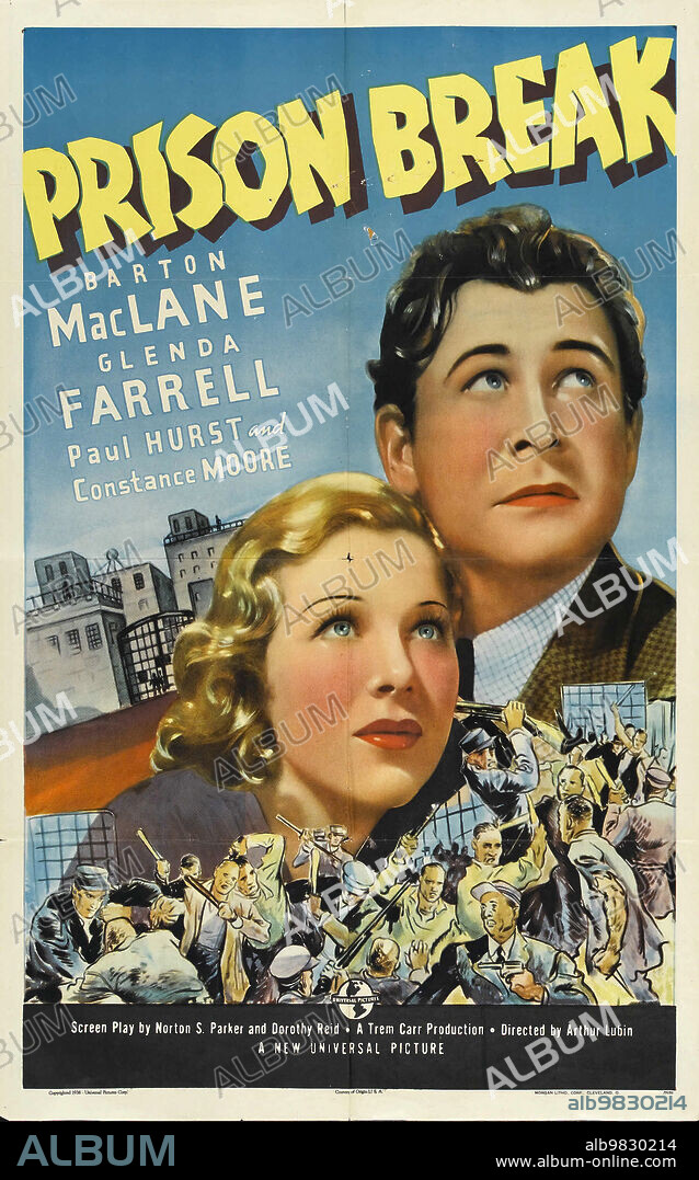 Affiche de PRISON BREAK, 1938, réalisé par ARTHUR LUBIN. Copyright UNIVERSAL PICTURES.