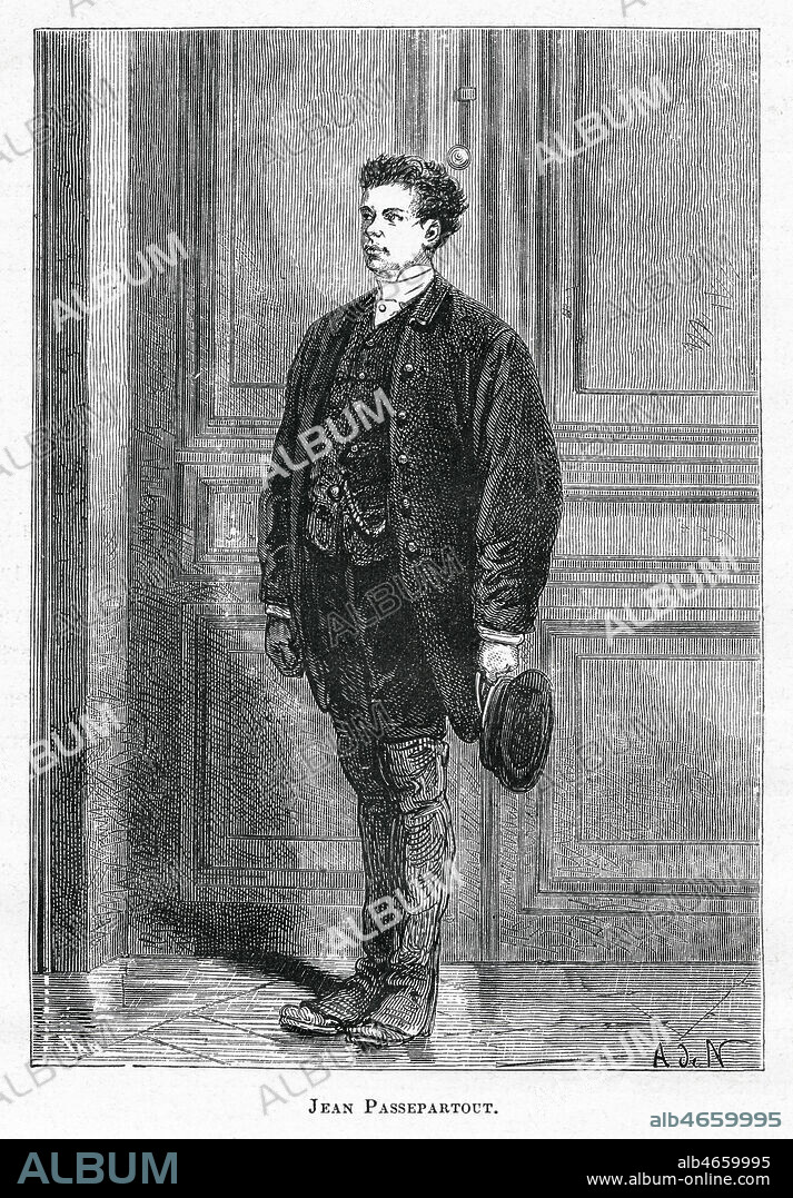 Le Tour du Monde en 80 jours par Jules VERNE (1828-1905), Editions Hetzel 1873. Portrait de Jean Passepartout . Illustration d'Alphonse de NEUVILLE (1835-1885). Credit : Collection Kharbine-Tapabor.