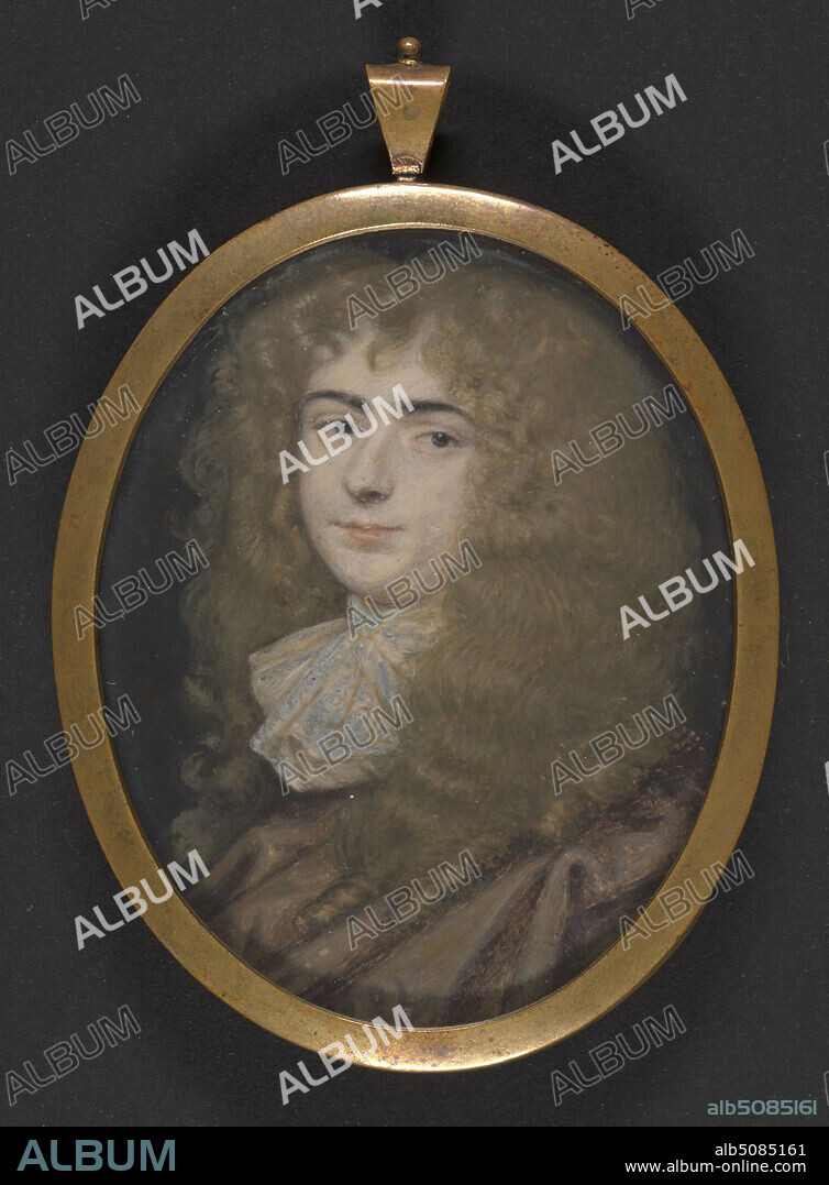 Portrait of a Gentleman, Richard Gibson, 16151690, British, undated, Gouache on vellum laid onto card, Frame: 2 7/8 x 2 x 1/8 inches (7.3 x 5.1 x 0.3 cm), Mount: 2 1/4 x 1 7/8 inches (5.7 x 4.8 cm), and Sheet: 2 1/4 x 1 7/8in. (5.7 x 4.8cm), man, portrait.