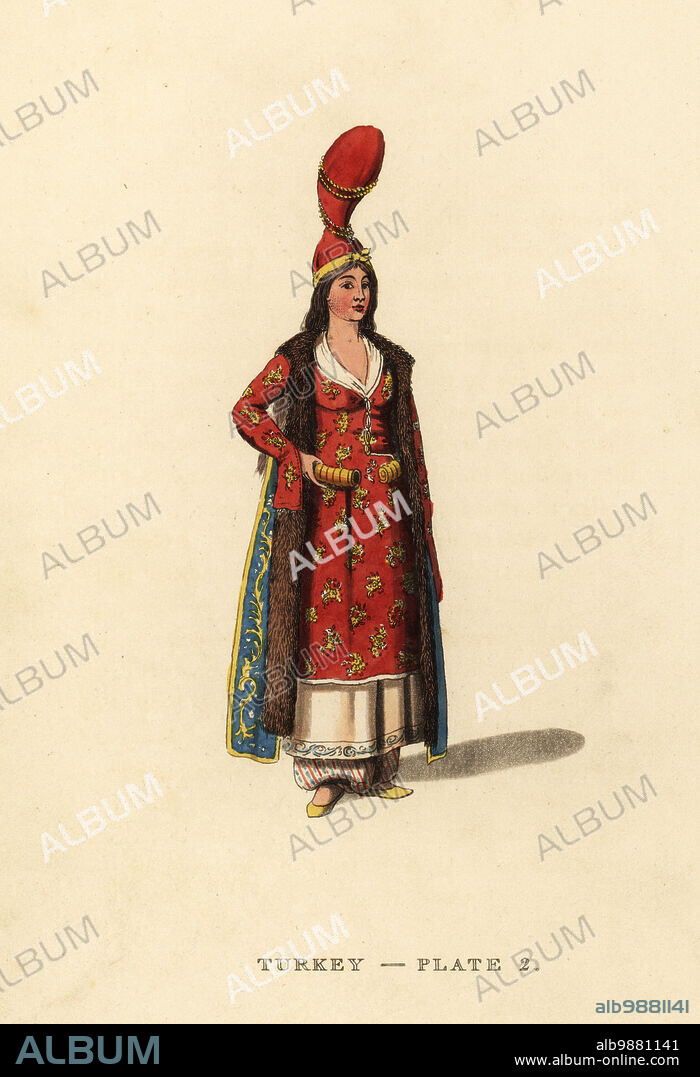 Sultana or odalisk in the Sultan's seraglio. A Circassian or Georgian slave girl in the harem. Handcoloured copperplate engraving after Octavian Dalvimart from William Alexanders translation of Picturesque Representations of the Dress and Manners of the Turks, Thomas MLean, London, 1814.
