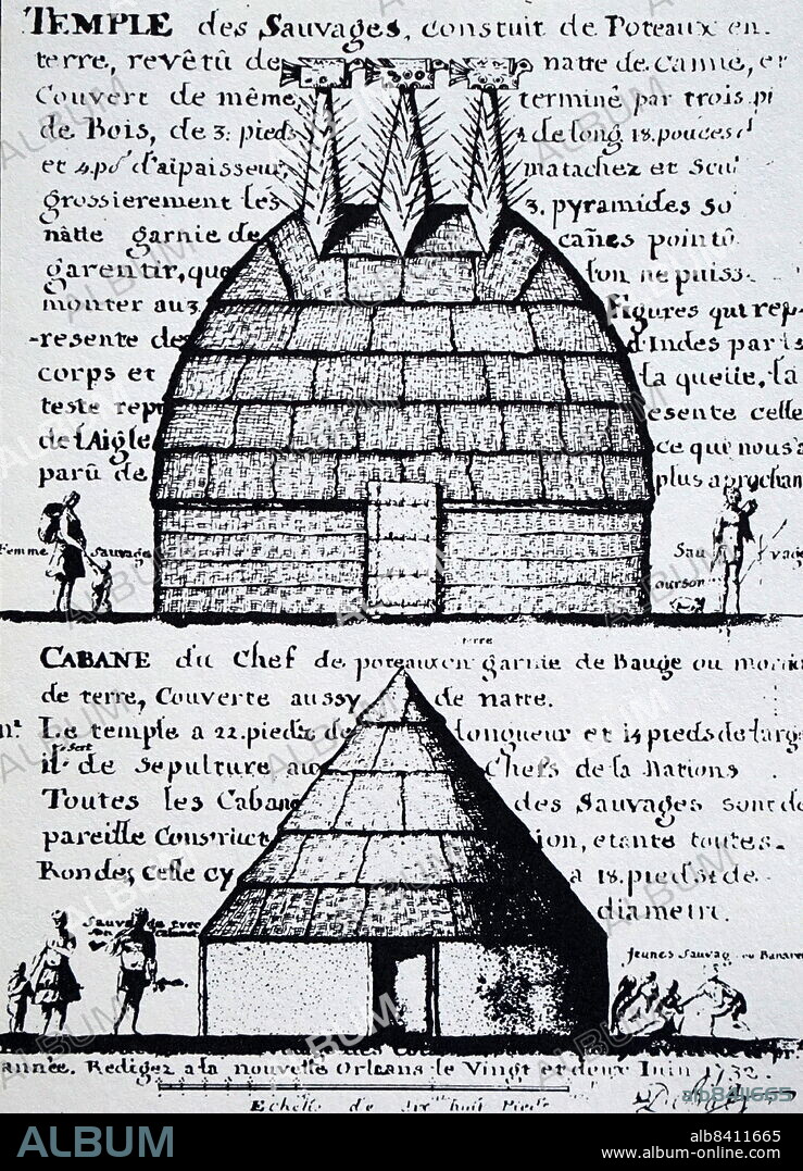 In 1732 DeBatz pictured a temple and cabin of the Acolapissa who were a small tribe of Native Americans of North America, who lived in the Southeast of what is the present-day United States. Jean Pierre de Batz (26 January 1754 - 10 January 1822), was a French royalist and businessman.