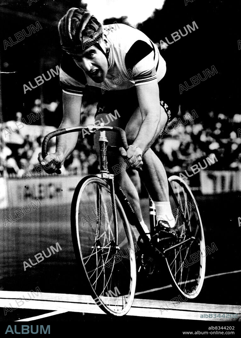 This man means business. He is Sid Patterson, Australian cyclist, in action at Herne Hill yesterday. He set up two British Professional records - mile and half-mile unpaced flying start.The Notable Smile is missing when he's breaking records. May 19, 1952.