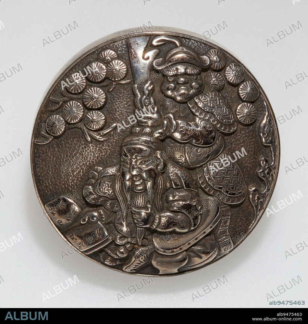 Manju netsuke depicting Chinese scholar, c. 1840s, Unknown, 1 11/16 × 1 11/16 × 1 in. (4.29 × 4.29 × 2.54 cm), Metal, Japan, 19th century.