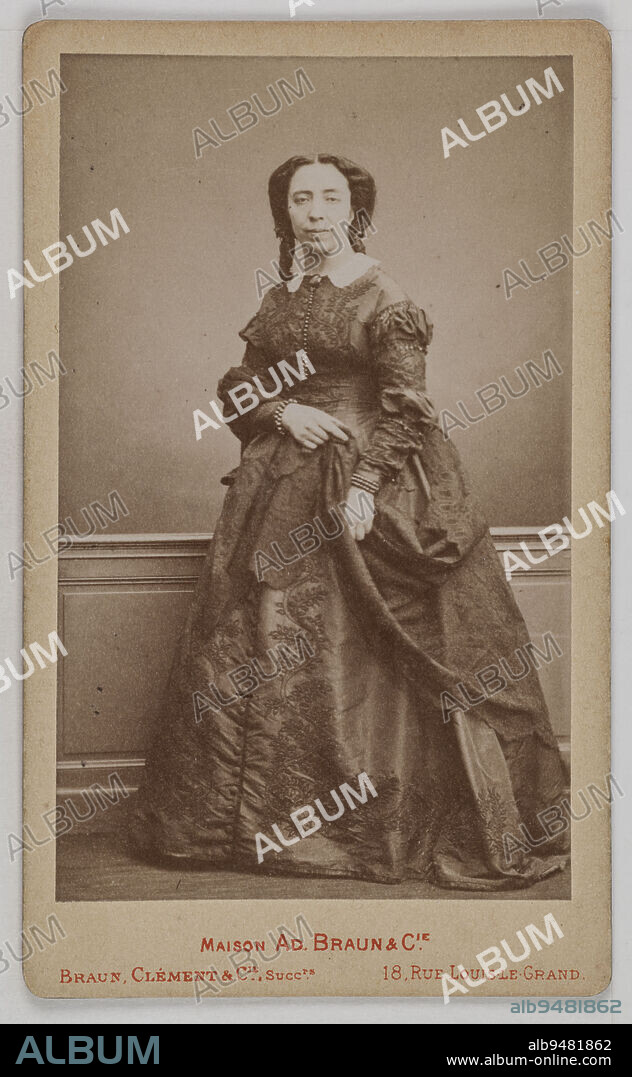 Portrait of Pauline Viardot (born Pauline Garcia, 1821-1910), mezzo-soprano and composer, Maison Ad. Braun & Cie, Photographer, Between 1860 and 1890, 2nd half of the 19th century, Graphic Arts, Photography, Albumen print, Height: 9.3 cm, Width: 5.6 cm.