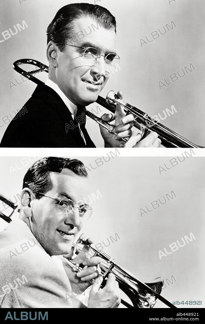 GLENN MILLER y JAMES STEWART en MÚSICA Y LÁGRIMAS, 1953 (THE GLENN MILLER STORY), dirigida por ANTHONY MANN. Copyright UNIVERSAL PICTURES.