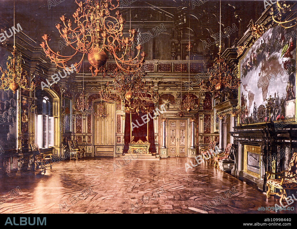 The throne room of Miramar Castle, Istria, Austria-Hungary, Austria-Hungary Monarchy, today Italy, Historical, around 1900, digitally restored reproduction after an original from the 19th century.