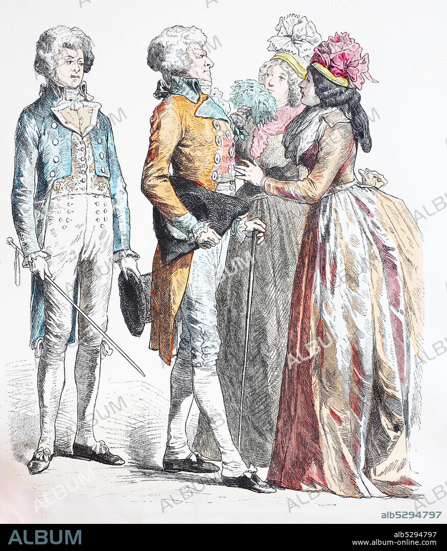 National costume, clothes, history of the costumes, middle-class national costume of the French republic, France in 1770-1790, Volkstracht, Kleidung, Geschichte der Kostüme, Bürgerliche Tracht der französischen Republik, Frankreich 1770-1790.