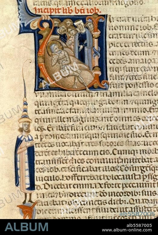 ANONYM. Buchmalerei, französisch, 13. Jahrhundert. "Hiob". Illustration einer Bibelhandschrift, Cod. lat. 22, fol. 183 v. Paris, Bibliothèque Nationale.