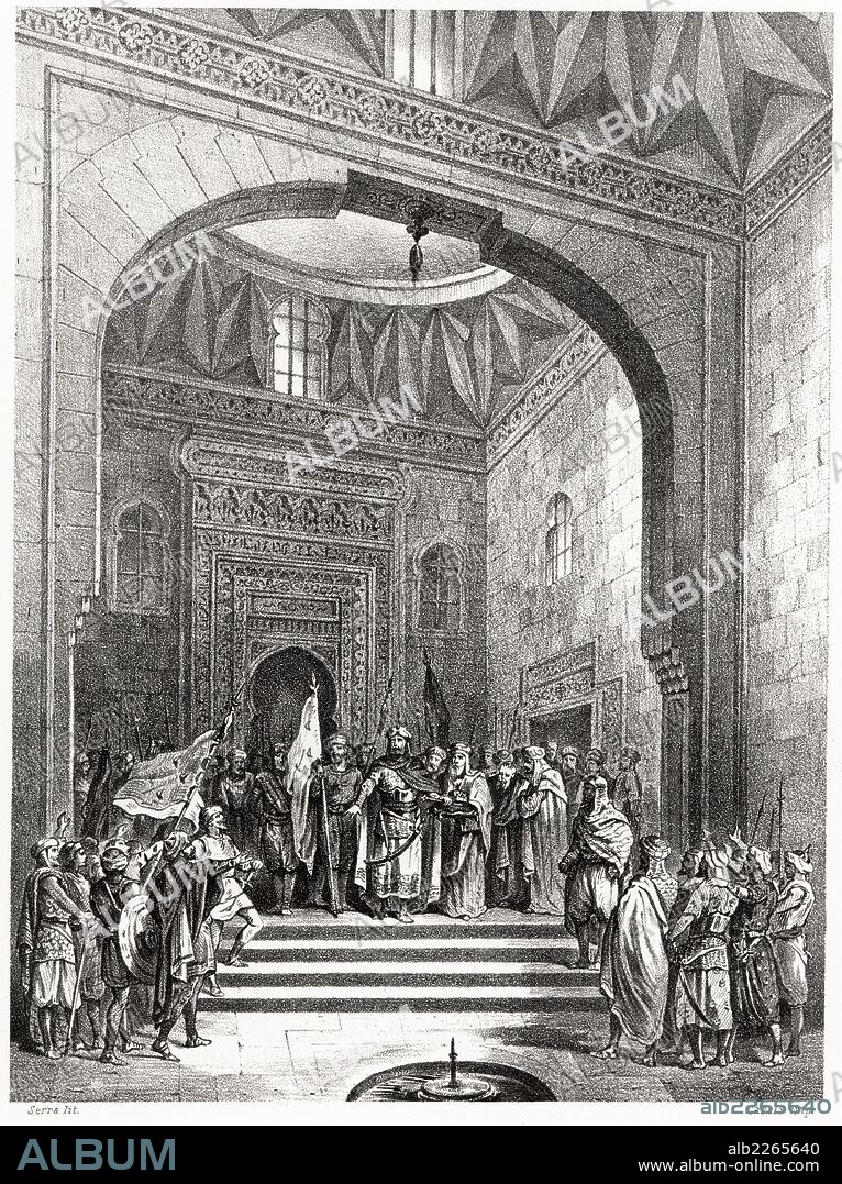 Historia de España. Proclamación unánime del emir Yusuf-ben-Abderrahman como gobernador de la rama andalusí de la dinastía Fihrí magrebí. Siglo VIII. Grabado de 1872.