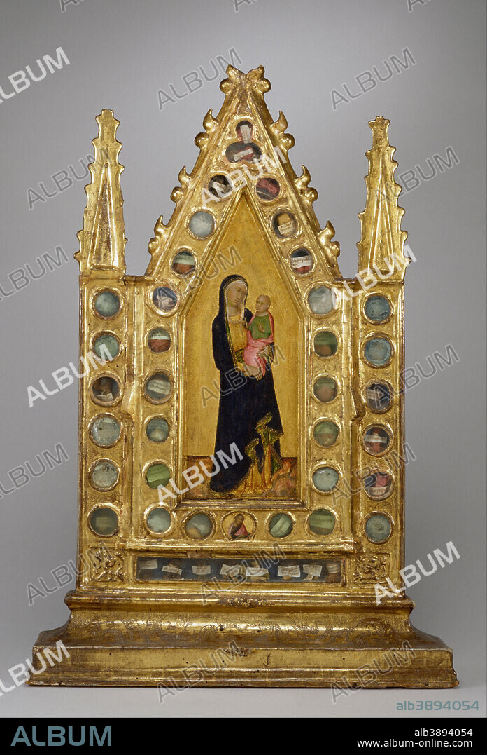 NADDO CECCARELLI. Reliquary Tabernacle with the Virgin and Child. Date/Period: Ca. 1350 (Medieval). Reliquaries; paintings. Tempera and gold leaf on wood panel with glass, paper, and relics tempera and gold leaf on wood panel with glass, paper, and relics. Height: 3 mm (0.11 in); Width: 11.70 mm (0.46 in).