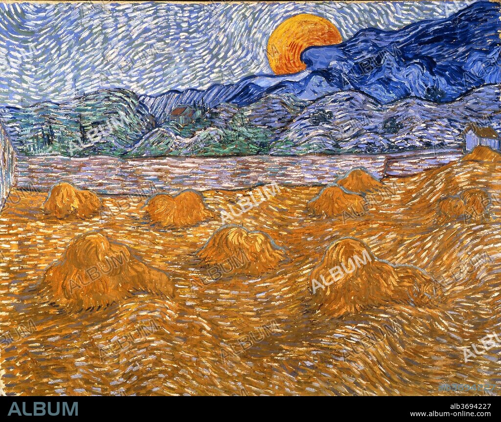 VINCENT VAN GOGH. Landscape with wheat sheaves and rising moon.