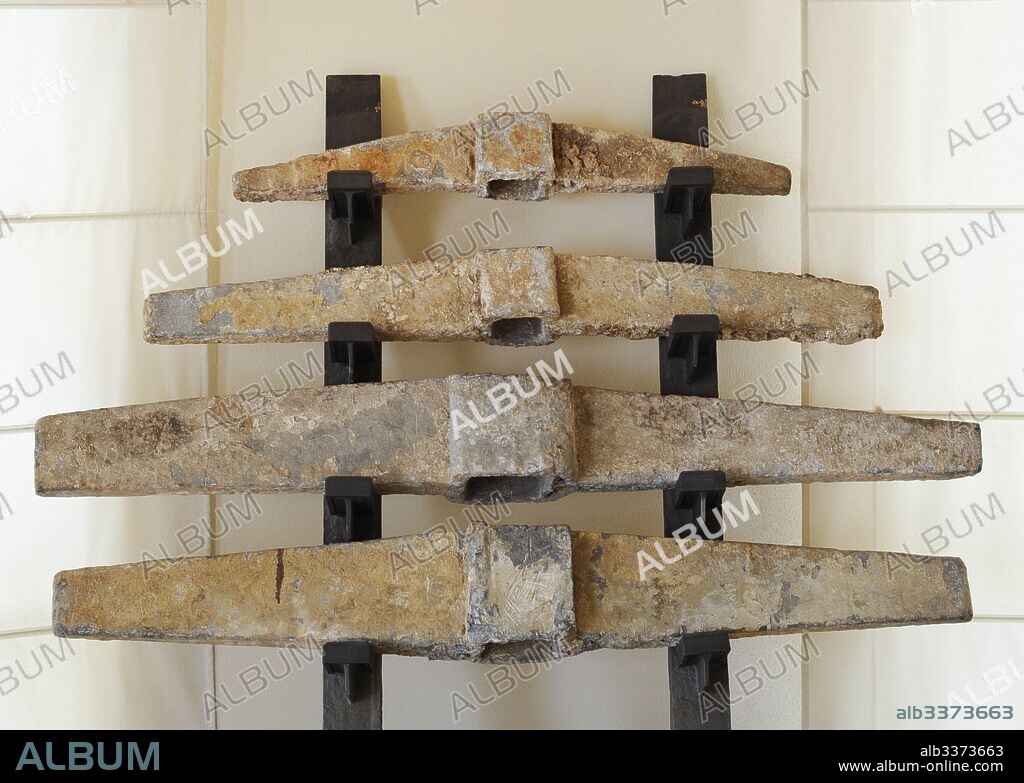 Roman lead anchors from different places. Underwater found, Torredembarra, Els Carbuncles. Spain. National Archaeological Museum. Tarragona. Catalonia, Spain.