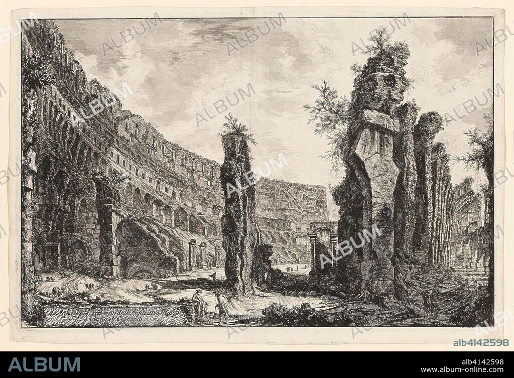 Interior view of the Colosseum, from Views of Rome. Giovanni Battista Piranesi; Italian, 1720-1778. Date: 1766. Dimensions: 454 x 693 mm (image); 461 x 697 mm (plate); 492 x 722 mm (sheet). Etching on heavy ivory laid paper. Origin: Italy.