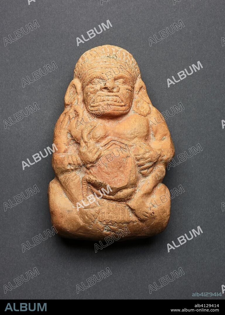 Toy Cart with Grimacing Potbellied Dwarf (Yaksha). India; West Bengal, Chandraketugarh. Date: 100 BC-1 BC. Dimensions: 14.5 x 9.3 x 5.4 cm (5.7 x 3.7 x 2.1 in.). Terracotta with red slip. Origin: West Bengal.