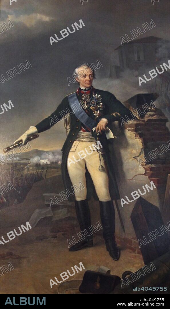 Alexander Suvorov, Russian general, (1833). In a military career lasting almost 60 years, Suvorov (1729-1800) never lost a battle. In 1799-1800, during the War of the Second Coalition against France, he led a Russian army on an epic retreat across the Alps reminiscent of Hannibal. Found in the collection of The Hermitage, St Petersburg.