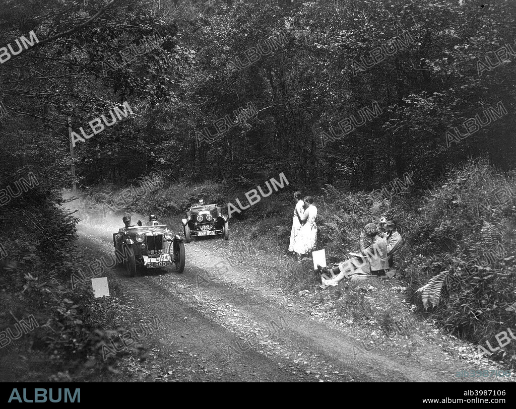 MG PA 1934 847 cc. Vehicle Reg. No.  TJ5000.  Event Entry No: 94 Driver: Toulmin, J.M. Chassis No. PA0337. Right: Frazer-Nash TT Replica 1935 1496 cc. Reg. No.  BMP850. Entry No: 102. Chassis No. 2140. Body by AFN.
