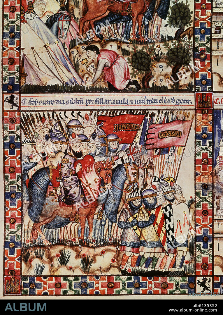 ALFONSO X OF CASTILE THE WISE. MTI1-CANTIGA STA MARIA Nº165-F221V-SULTAN ARABE CON EJERCITO PRETENDE ATACAR TORTOSA DE ULTRAMAR.