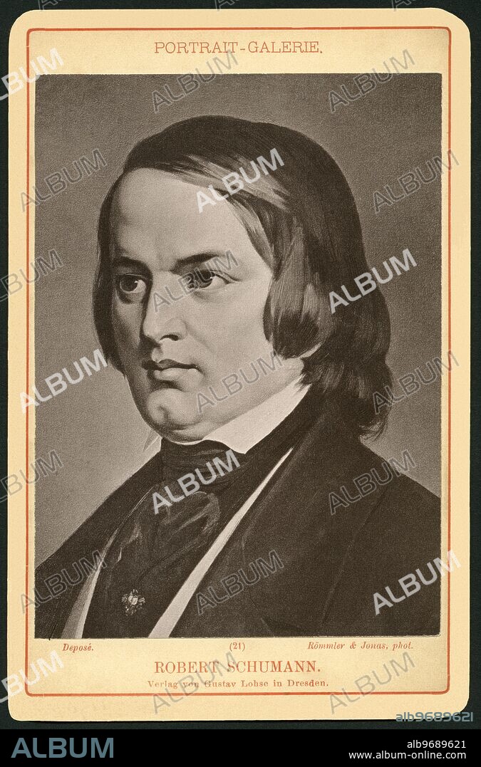 Europe, Germany, Saxony, Zwickau, Robert Schumann, German composer and pianist, photo, probably around 1890 from an painting, phot. by RÃ¶mmler and Jonas, published by Gustav Lohse, Dresden .