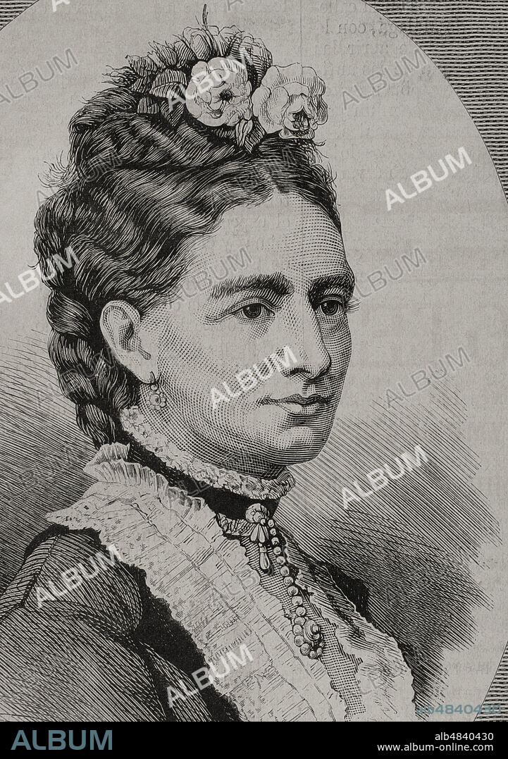 Luisa de Hesse-Kassel (Luisa Guillermina Federica) (1817-1898). Reina consorte de Dinamarca (1863-1898) por su matrimonio con Cristian IX. Retrato. Grabado. La Ilustración Española y Americana, 1878.