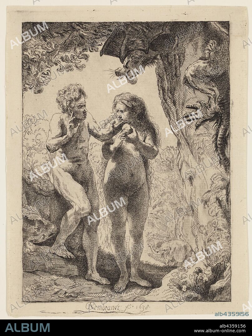 Pierre François Basan, French, 1723-1797, after Rembrandt Harmensz van Rijn, Dutch, 1606-1669, Adam and Eve, between 1723 and 1797, etching printed in black ink on laid paper, Image: 6 × 4 1/2 inches (15.2 × 11.4 cm).