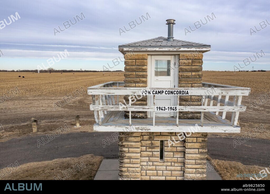 Concordia; Kansas; A guard tower from the World War II prisoner of war camp that held more than 4; 000 German soldiers from 1943-1945. The camp had 308 buildings; but after the war was mostly returned to farm land.
