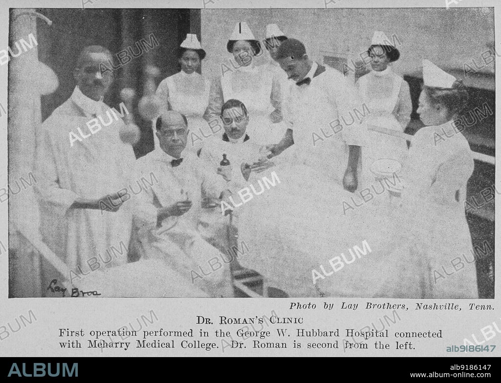 Dr. Roman's clinic; First Operation performed in the George W. Hubbard Hospital connected with Meharry Medical College; Dr. Roman is second from the left; Photo by Lay Brothers, Nashville, Tenn., 1922.
