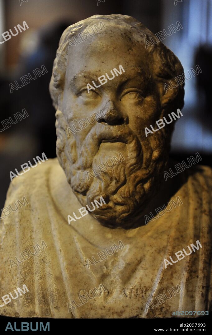 Doble busto de Sócrates y Séneca. Detalle del retrato de SOCRATES (-470 A-399). Filósofo griego. Copia. S. III d. C. Neues Museum (Nuevo Museo). Berlín. Alemania. Europa.