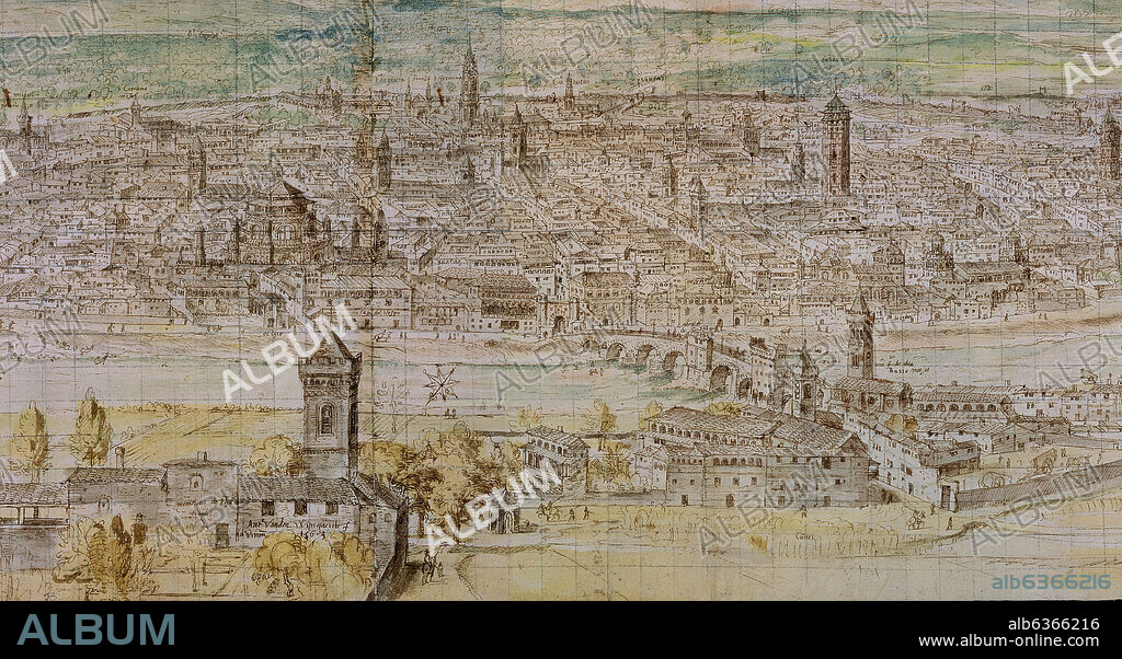 ANTON VAN DEN WYNGAERDE 1512 O. ZARAGOZA - DIBUJO - AGUADA/SEPIA - 1563 - 420x1305 mm, DETALLE CONJ. 170553.