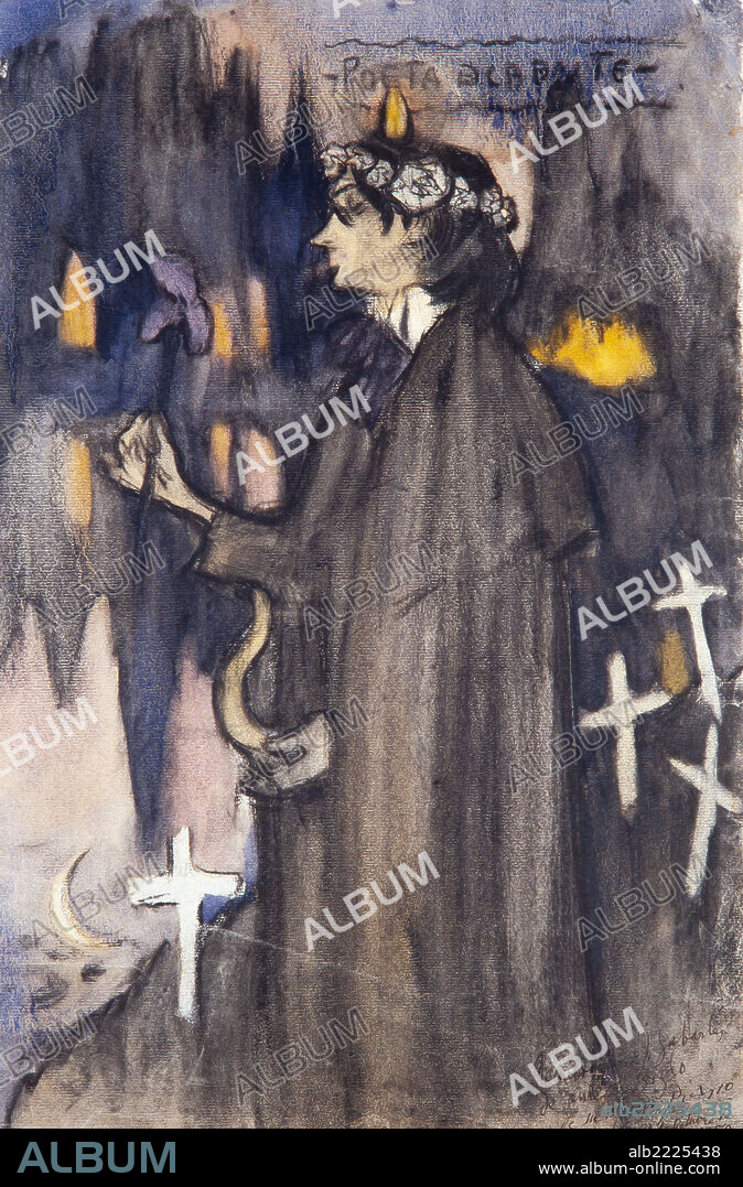 Pablo Picasso / 'Poeta decadente', 1900, Carboncillo y acuarela sobre papel, 48 x 32 cm, MPB 70,232.