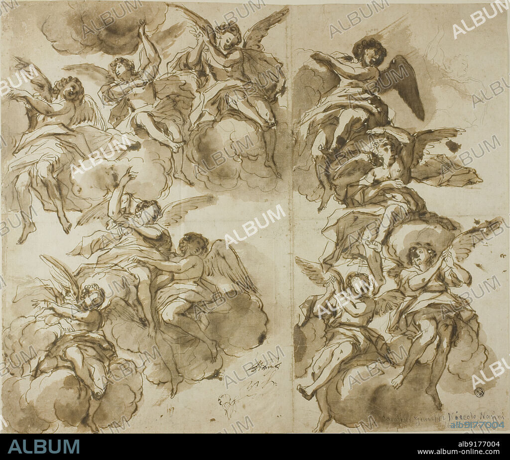 Ceiling Design: Angels (recto); Sketches of Angels (verso), n.d. Attributed to Giuseppe Nicola Nasini.