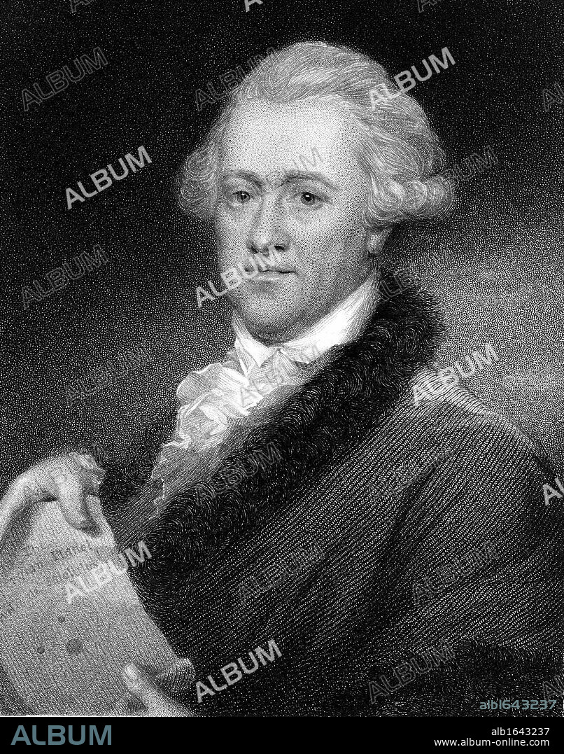 William Herschel (1738-1822) German-born English astronomer, shown holding a diagram of Uranus and its satellites. Uranus was the first planet discovered since ancient times. Engraving after pastel by John Russell.