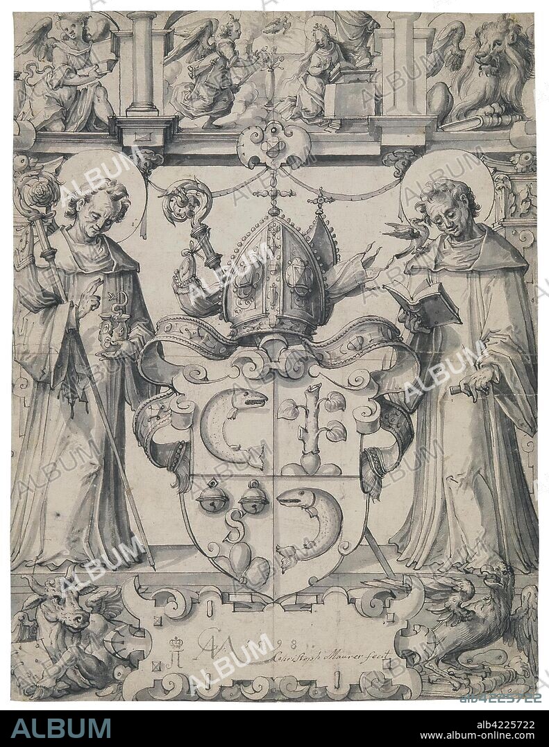 CHRISTOPH MAURER. 'Design of a Stained-Glass Panel with the Coat of Arms of Herald Zurlauben'. Switzerland, 1598. Dimensions: 41,5x31,5 cm.