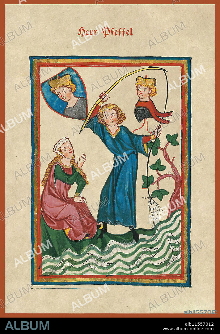 CODEX MANESSE. medieval songbook; For the poet, it was in all probability to an Austrian. Between 1220 and 1255 records several persons of this name, which came as the singer in question.  Lad goes fishing while his maiden watches.