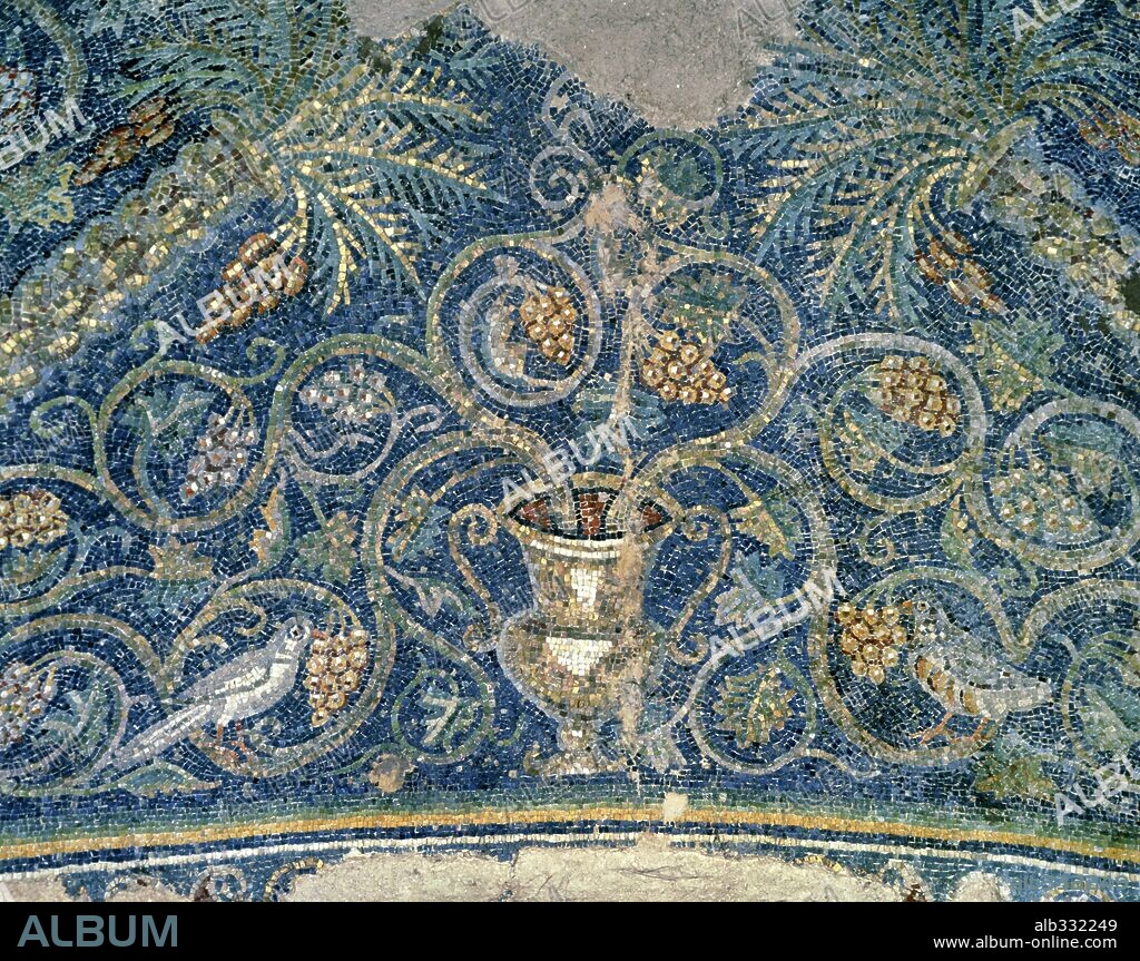 Mosaic of vines and grapes. Early-Christian, VIth century. San Prisca Chapel. Sta Maria Capua, Vetere.